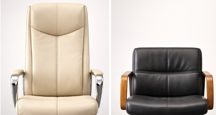 Uporedni prikaz naslona kancelarijskih stolica, visoki naslon i niski naslon u frontalnom pogledu.