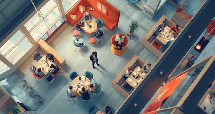 Opremanje kancelarije u open space prostoru sa više radnih mesta i jasno organizovanim rasporedom stolova