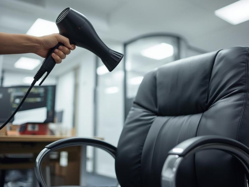 Kožna stolica koja se suši fenom u kancelariji.