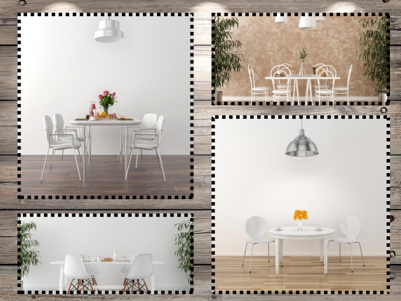 Bele stolice za trpezariju u kolažu