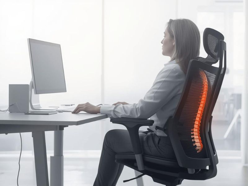 Pravilna podrška kičme uz visok naslon kancelarijske fotelje koji prati prirodnu liniju leđa tokom dugog rada