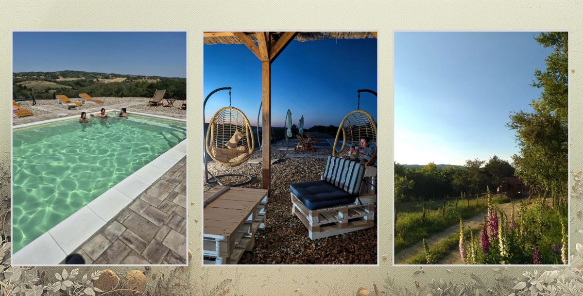 Prostor za opuštanje na seoskom imanju u Šumadiji sa bazenom letnjikovcem i pogledom na prirodu namenjen tim bildingu i boravku zaposlenih