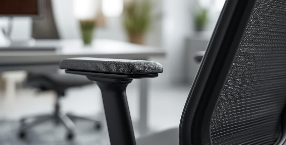 Krupni plan rukonaslona ergonomske kancelarijske stolice u modernom radnom prostoru