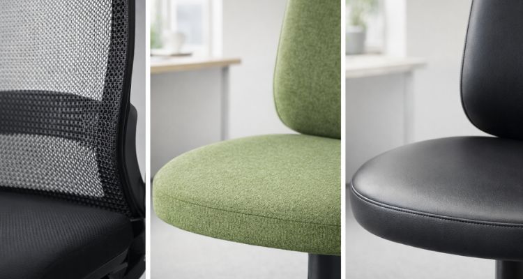 Daktilo stolice presvučene različitim materijalima: mrežasti naslon, tekstilno sedište i sedište od veštačke