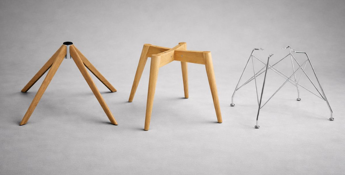 Tri različita tipa konstrukcija nogara za stolice ili fotelje od drveta i metala