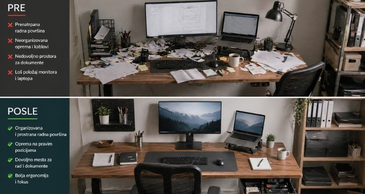 Opremanje enterijera dovoljno velikim stolom da moze sve da se pravilno rasporedi 