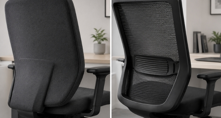 Poređenje tapaciranog i mrežastog naslona na ergonomskim kancelarijskim stolicama.